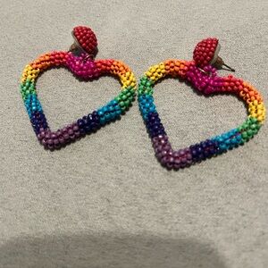 Beaded Rainbow Heart Earrings